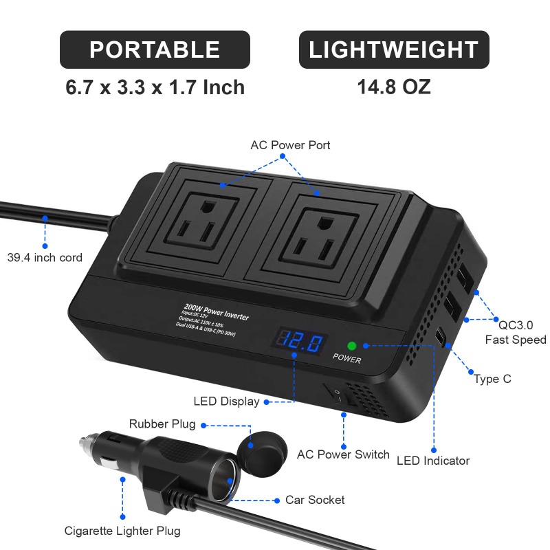 Автомобильный инвертор 200 Вт, – обзор и цена Outdoor Power Adapter Usb C